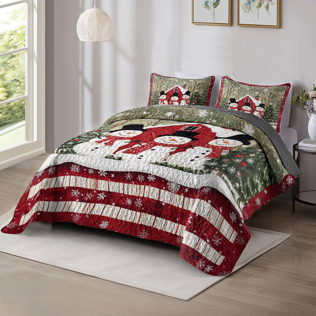 Shineful All Season Quilt 3-Piece Set Snowman Christmas