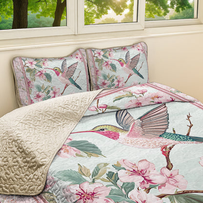 Shineful All Season Quilt 3-Piece Set Floral Spring Hummingbird