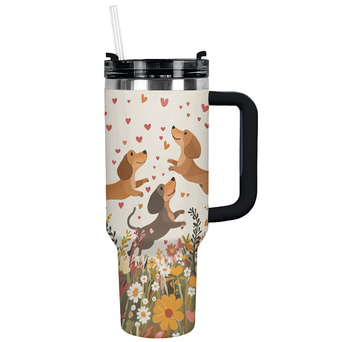 Shineful Tumbler Floral Dachshund With Heart