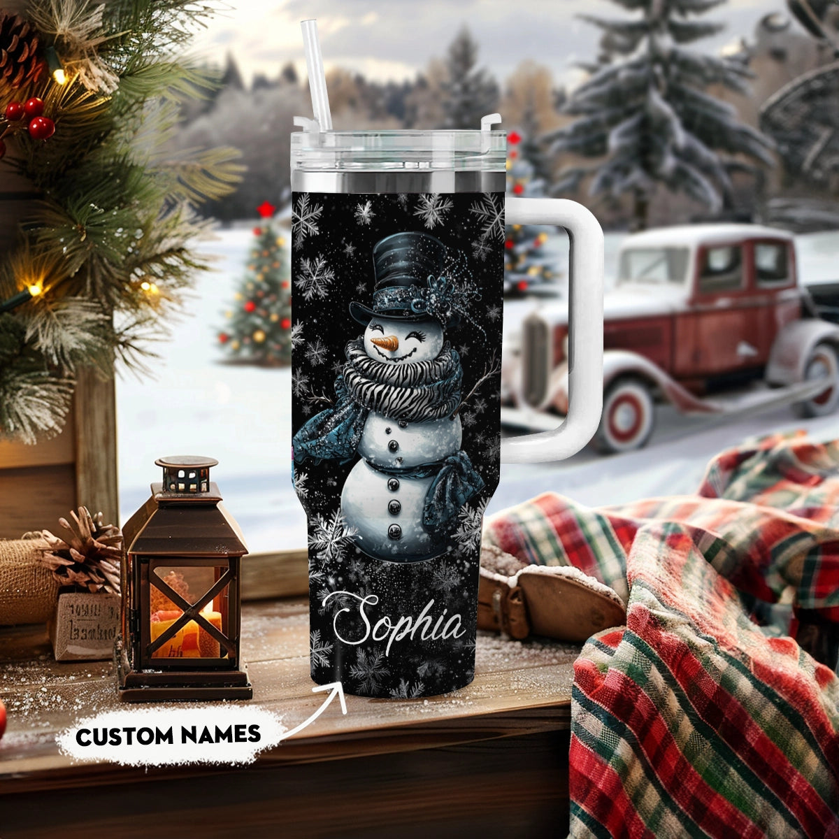 Shineful Tumbler Personalized Elegant Midnight Snowman