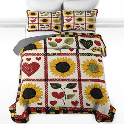 Shineful All Season Quilt 3-Piece Set Heart Sunflower Garden