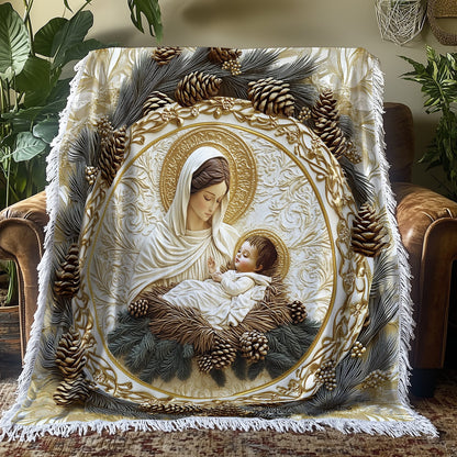 Shineful Woven Tapestry Throw Blanket - Mother’s Embrace Mary & Jesus