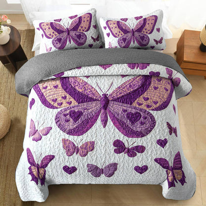 Shineful All Season Quilt 3-Piece Set - Purple Butterfly Bliss