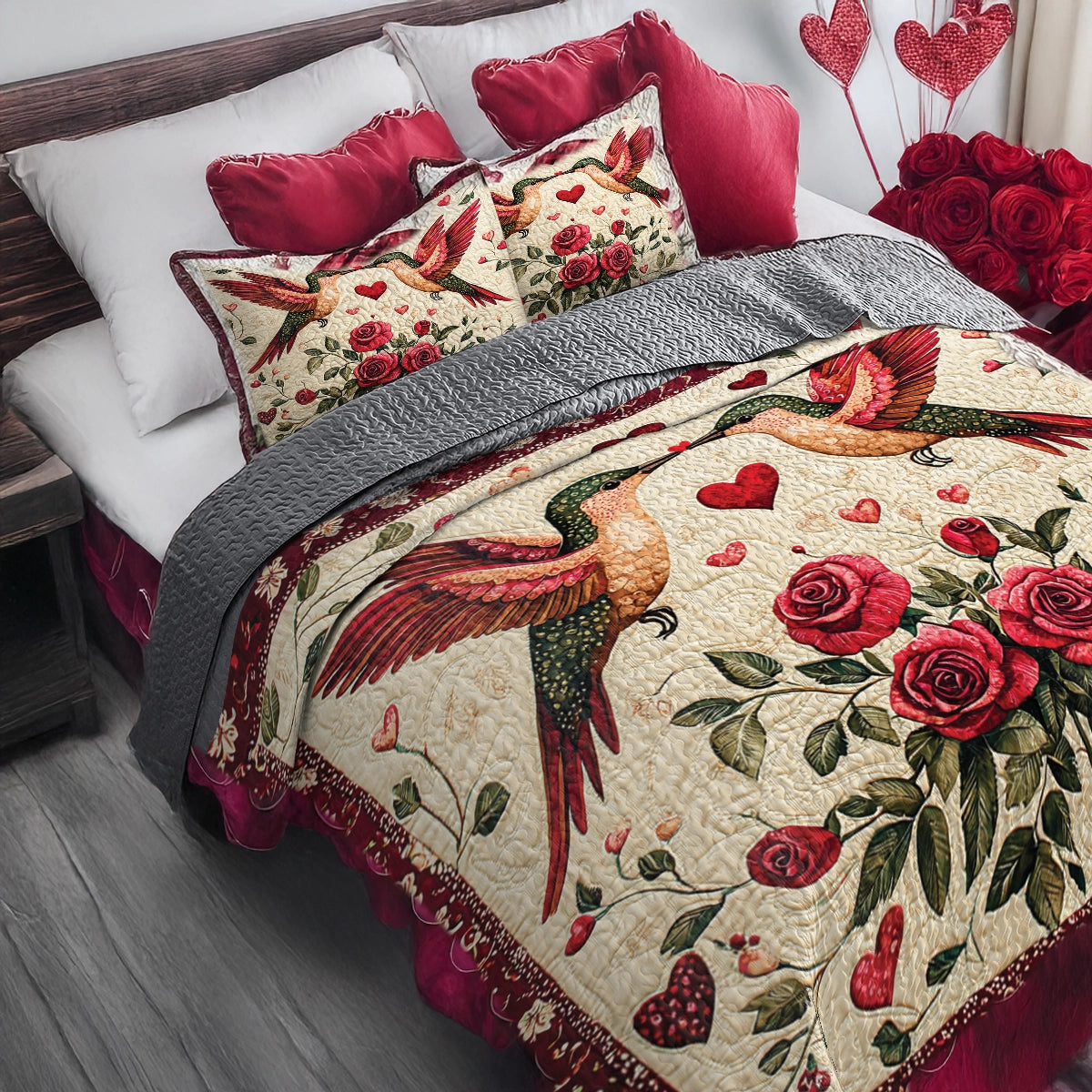 Shineful All Season Quilt 3-teiliges Set Valentine Blissful Hummingbird