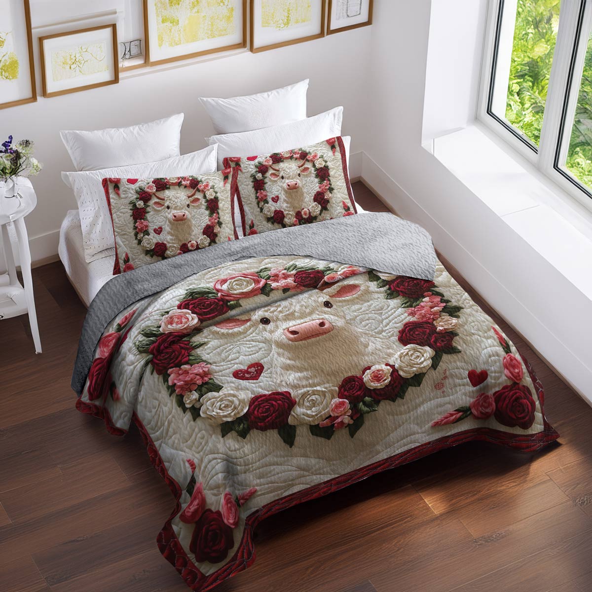 Shineful All Season Quilt 3-Piece Set Cow Rose