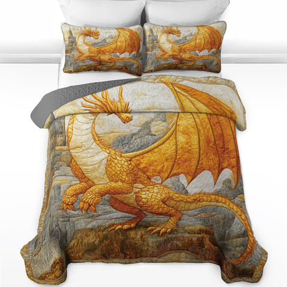 Shineful All Season Quilt 3-Piece Set Golden Dragon