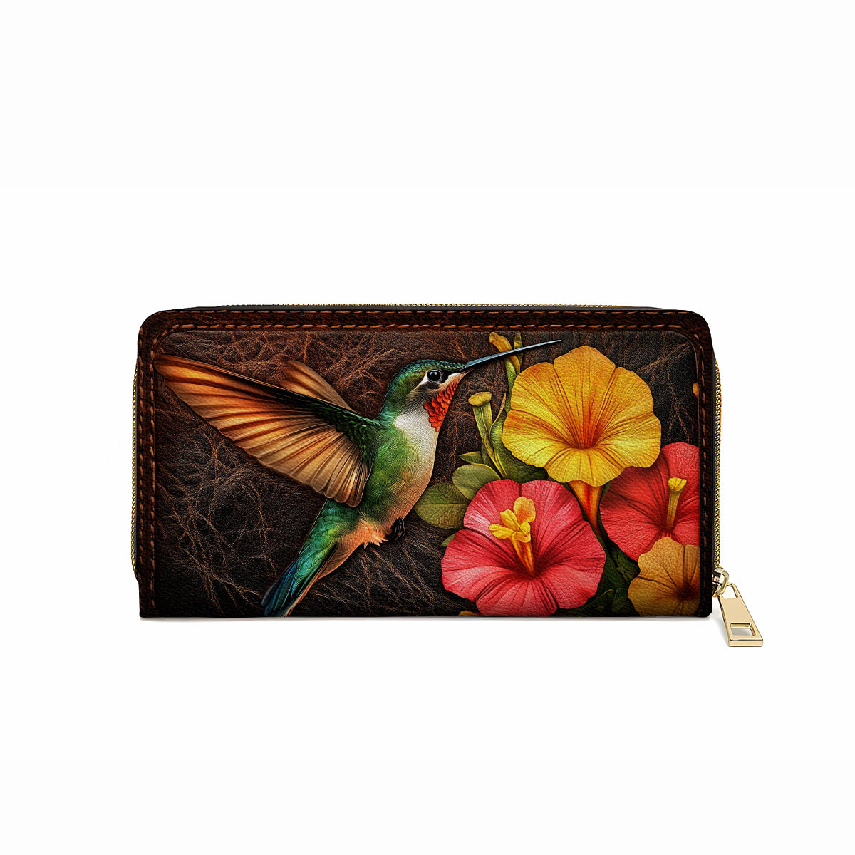 Shineful Leather Clutch Purse With Wristlet Strap Handle Tropical Hummingbird