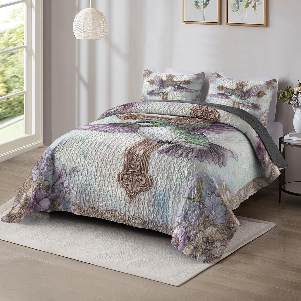 Shineful All Season Quilt 3-Piece Set Hummingbird Cross