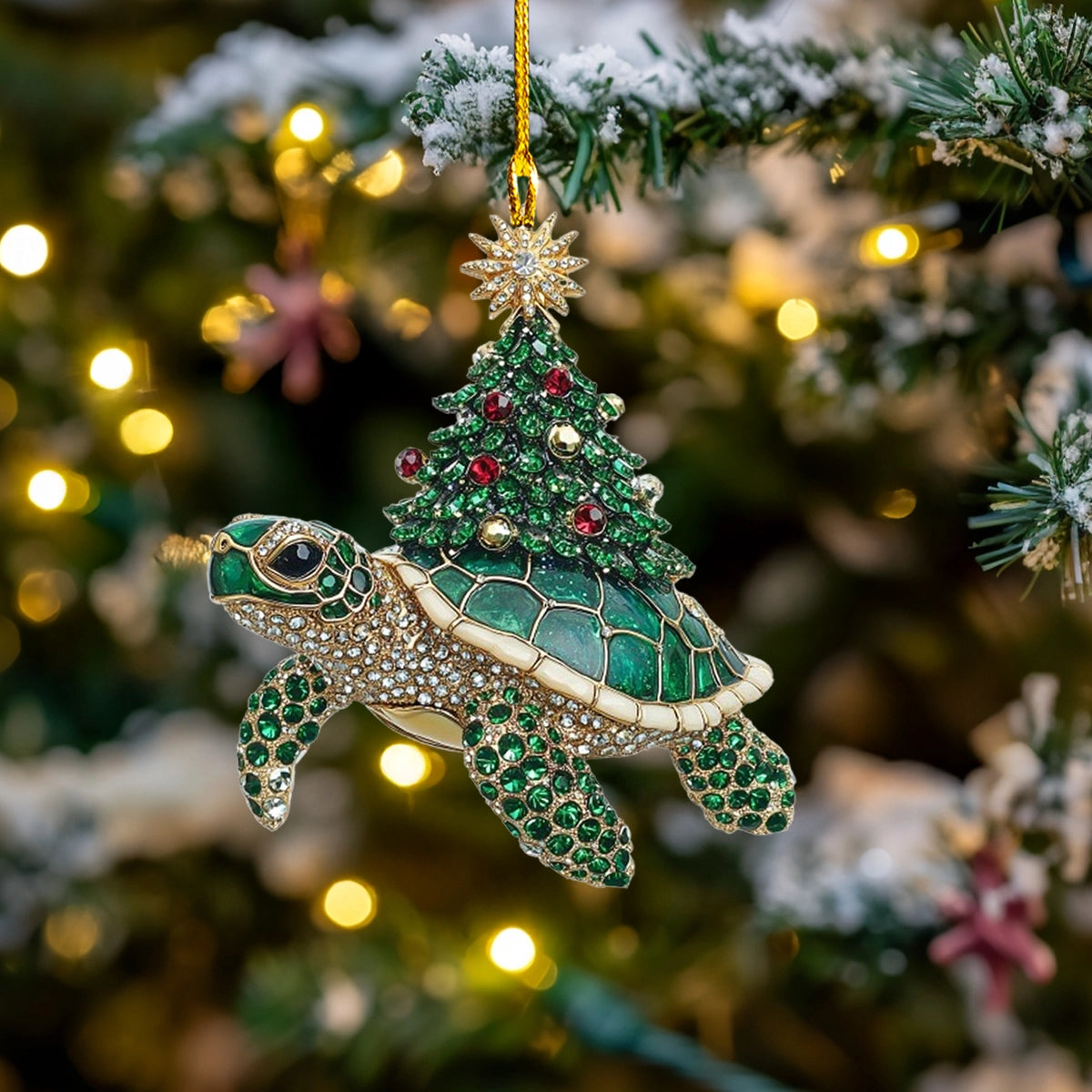 Glänzendes Acryl-Ornament „Verzauberte Schildkröte mit festlichem Baum“ 