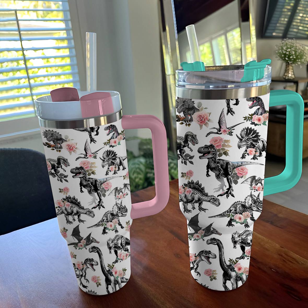 Shineful Tumbler Floral Dinosaur