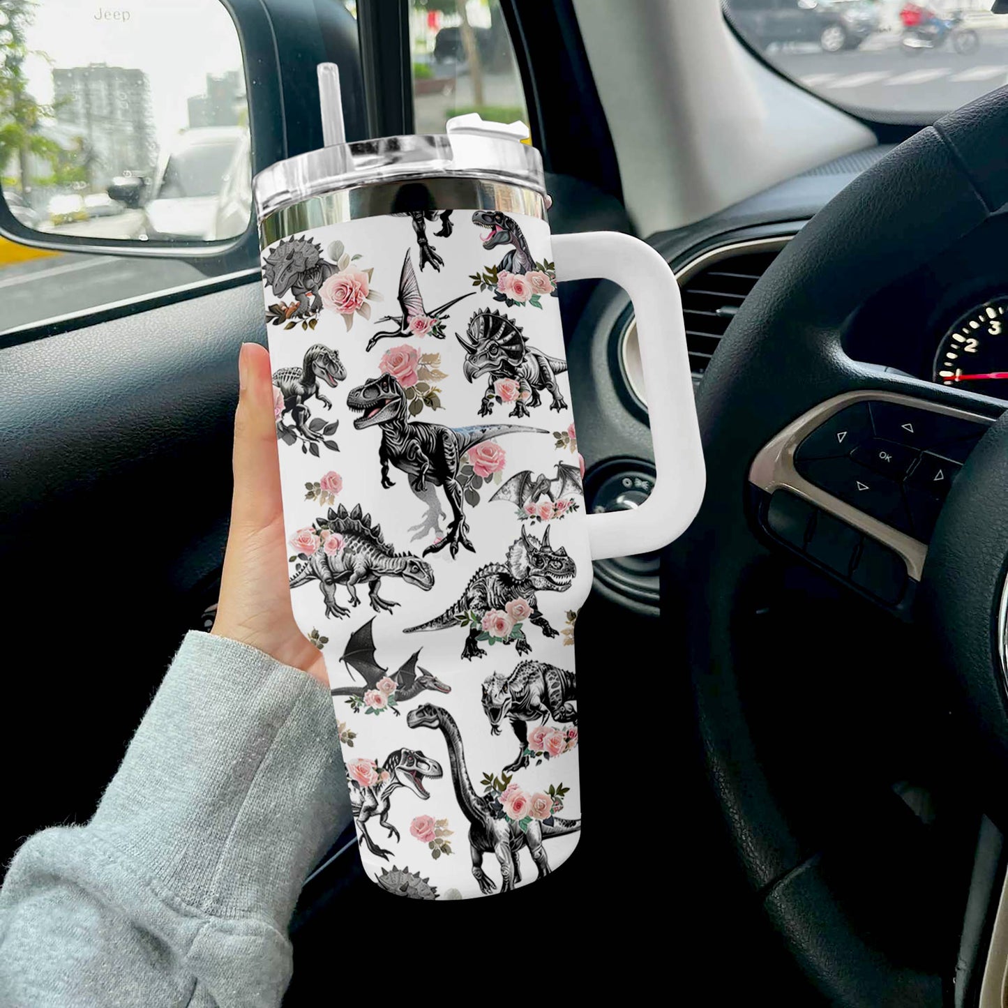 Shineful Tumbler Floral Dinosaur