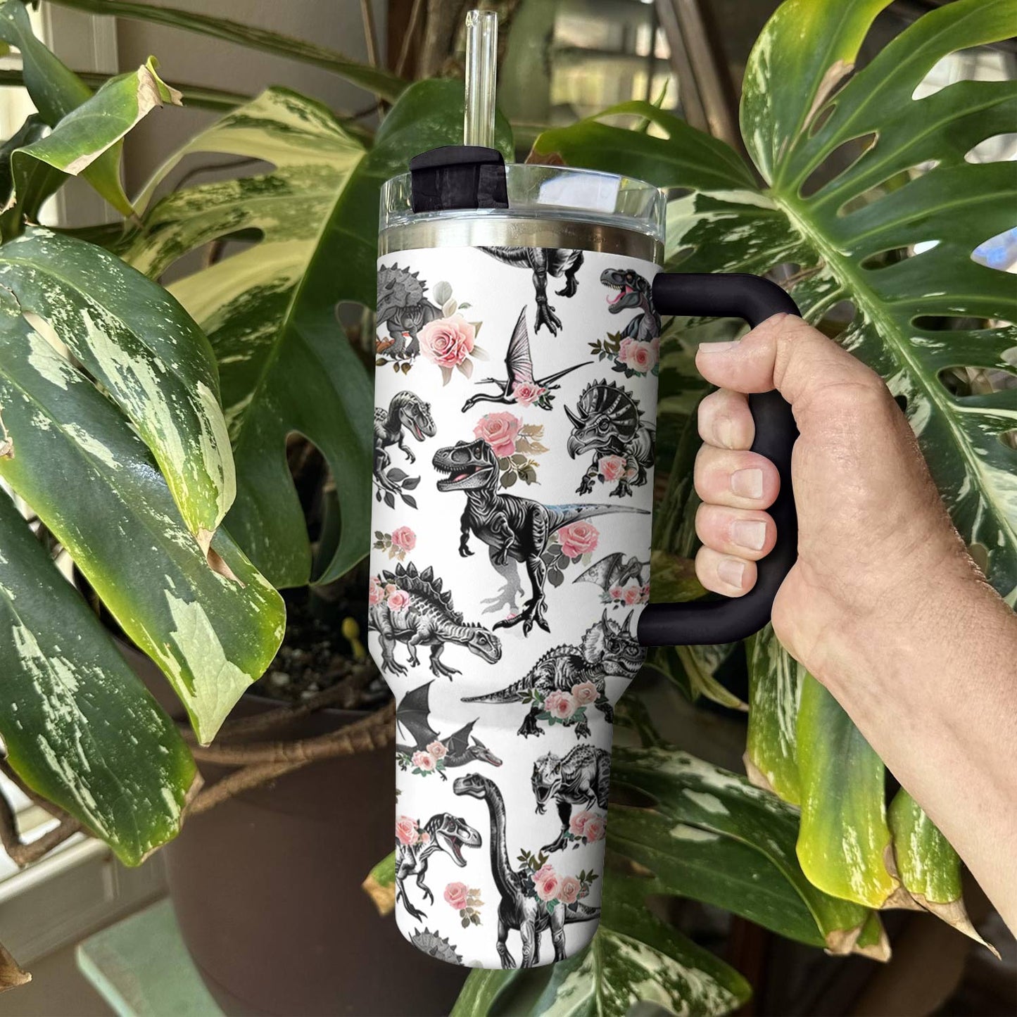 Shineful Tumbler Floral Dinosaur