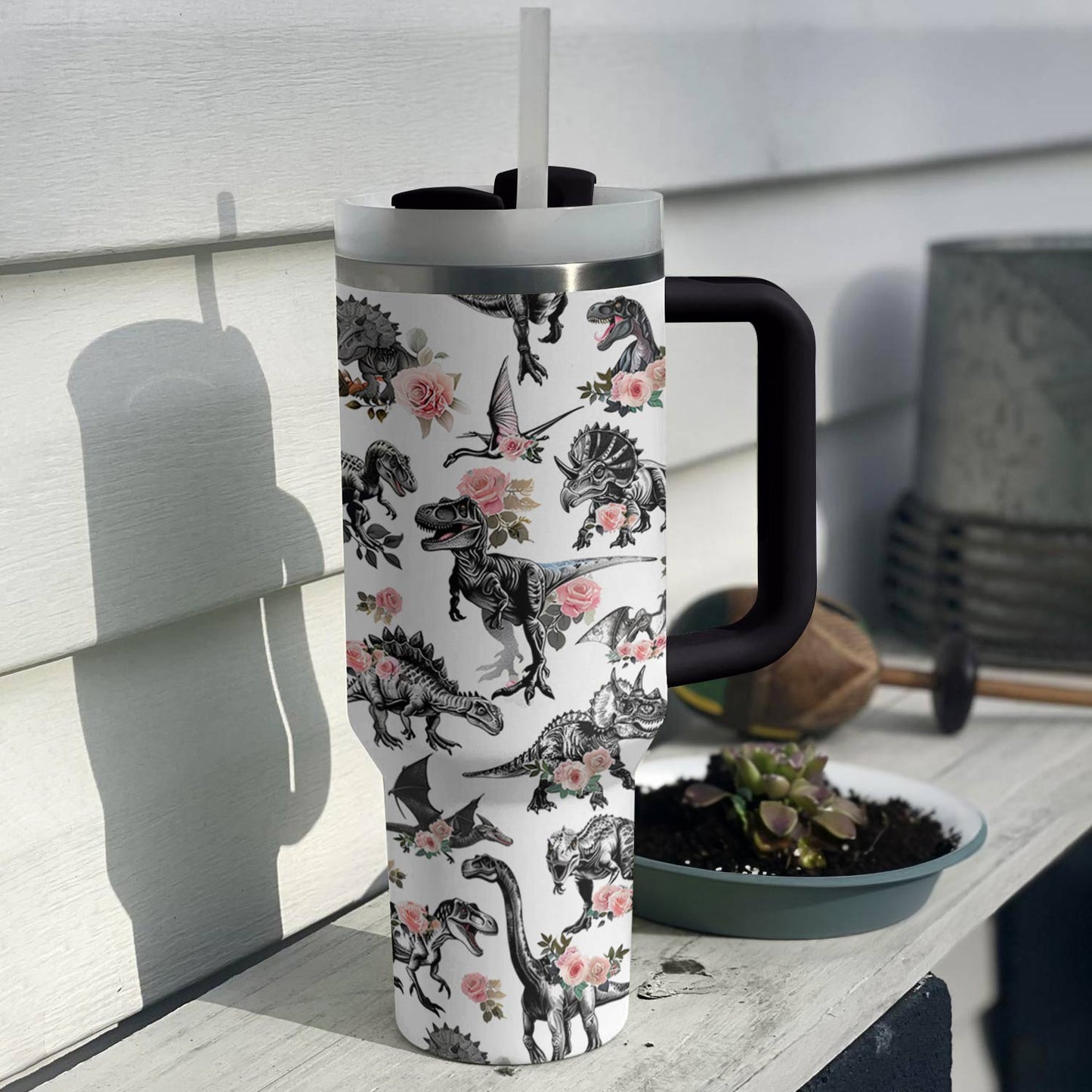 Shineful Tumbler Floral Dinosaur