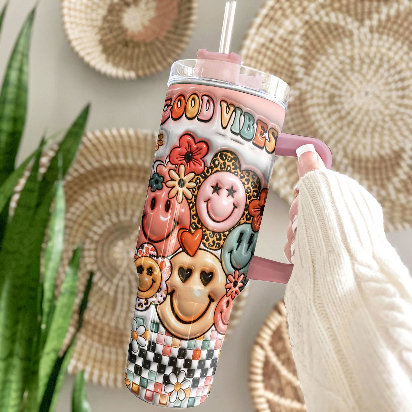 Hippie Tumbler Shineful Good Vibes Only Retro Smiles