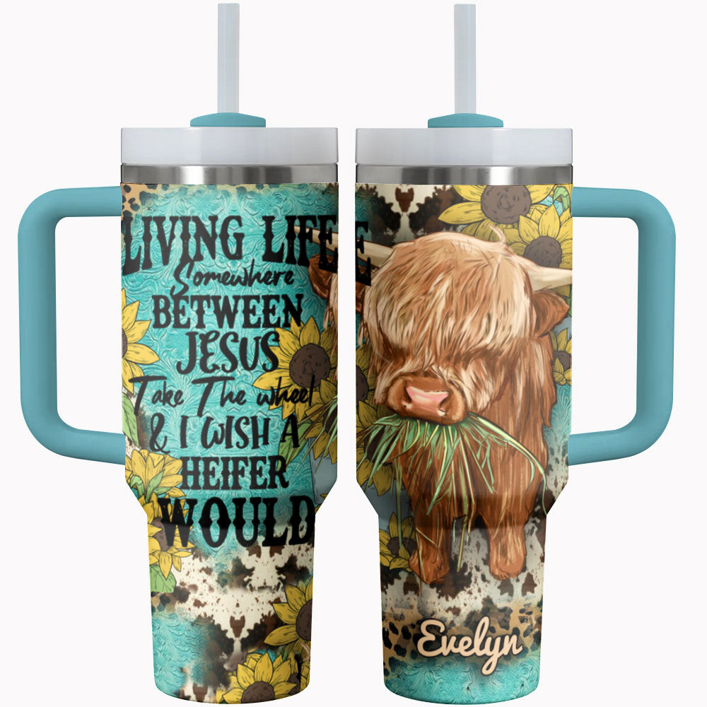 Highland Cow Tumbler Shiny Moo-tivational Drive personalisiert