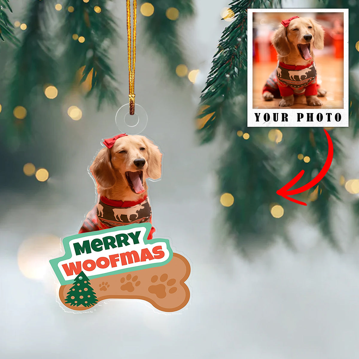 Dog Shineful® Decoration Ornament Personalized Upload Photo Mn8 Pack 1 / Merry Woofmas