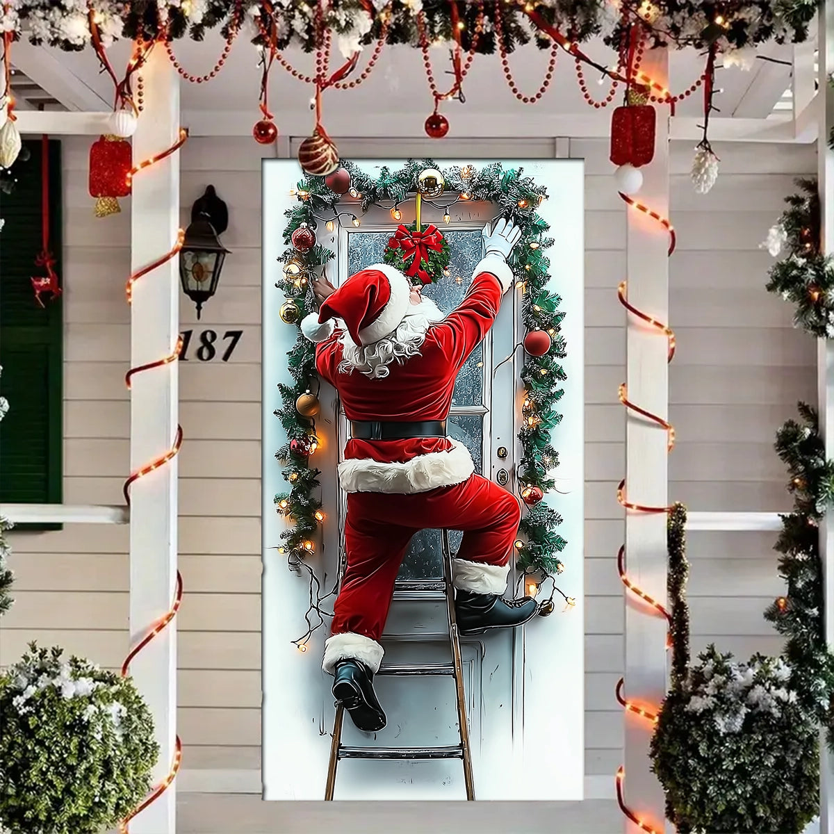 Shineful Door Cover Santa Claus Climbing Up Funny