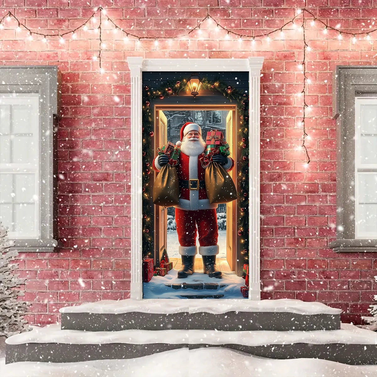 Couvre-porte brillant Père Noël à la porte 