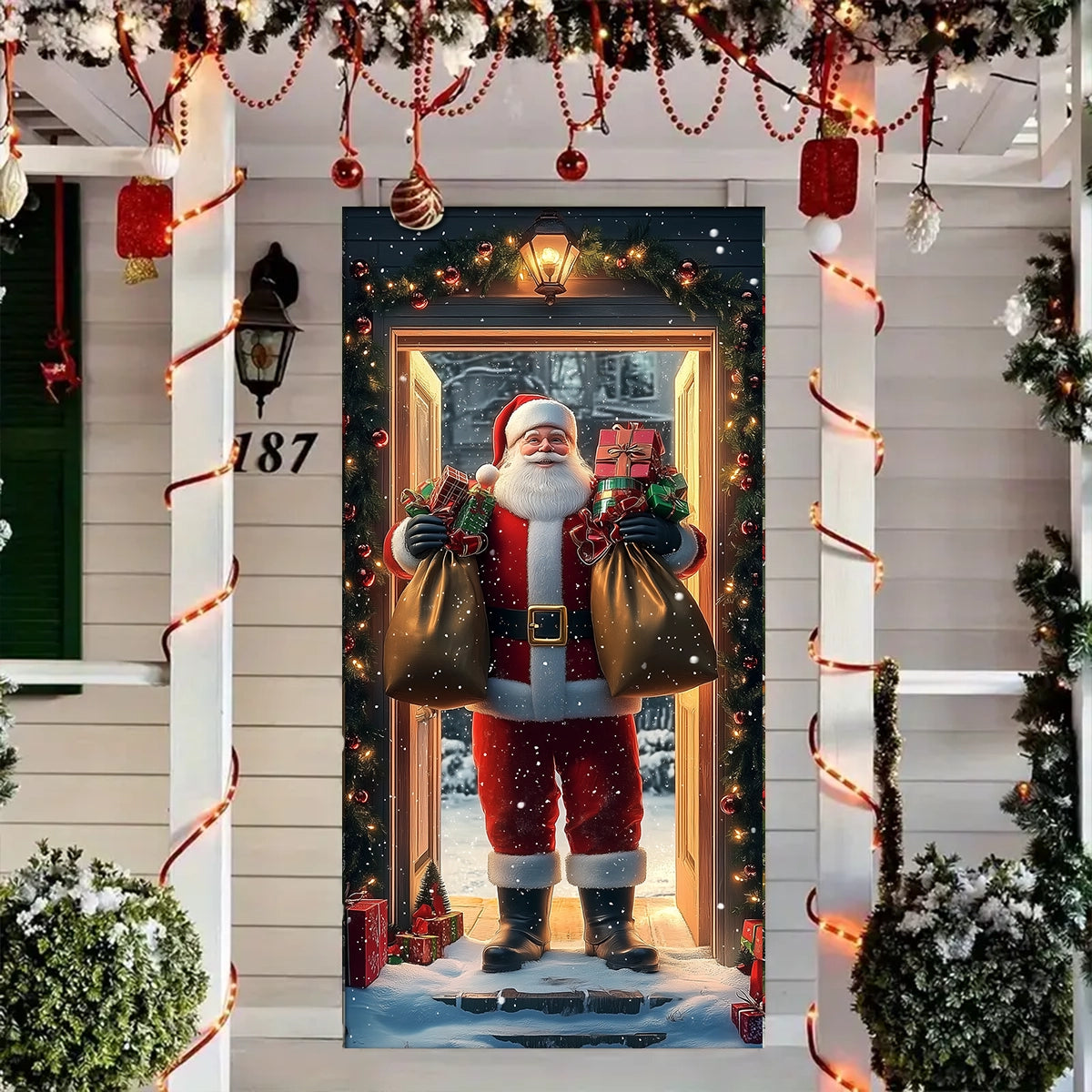 Couvre-porte brillant Père Noël à la porte 