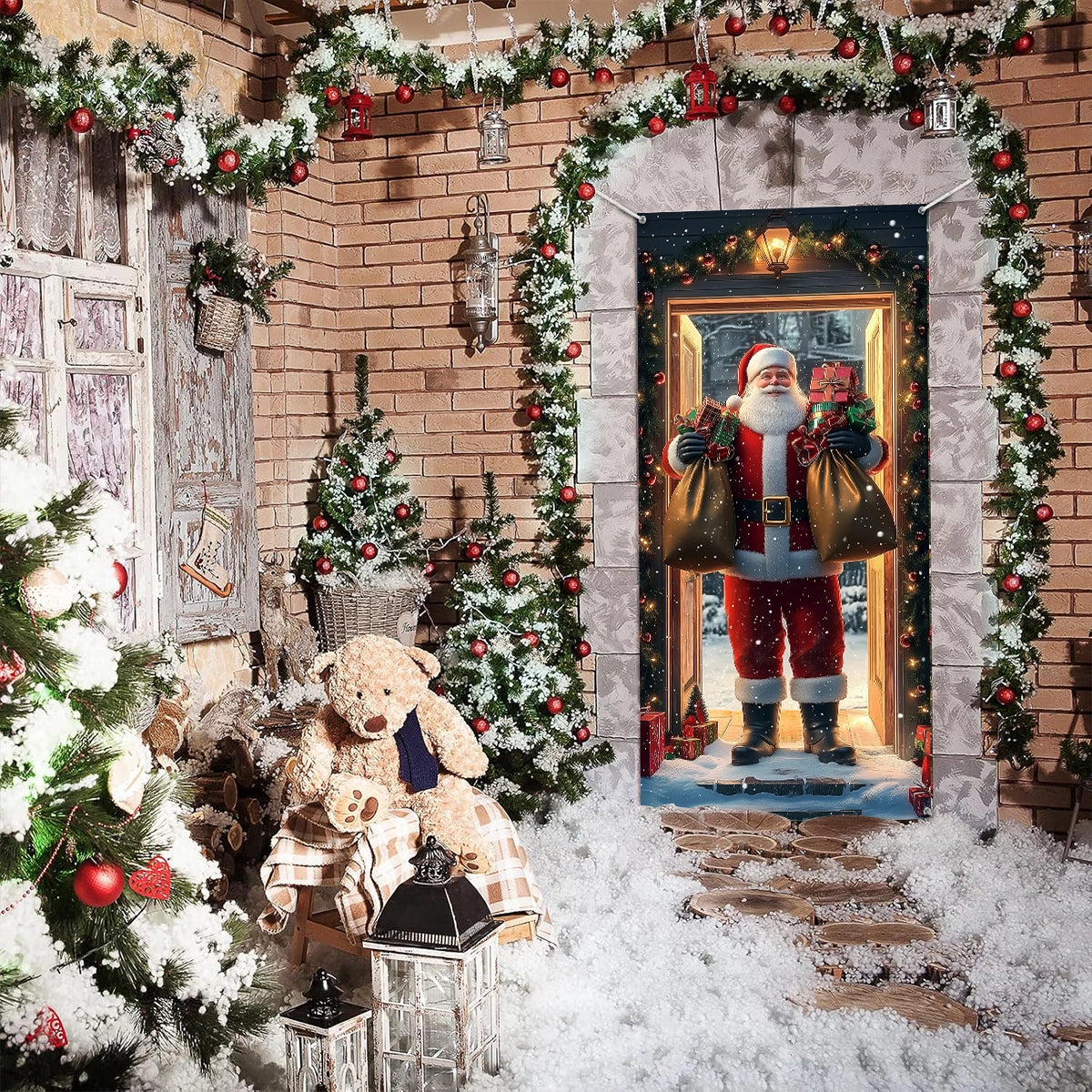 Couvre-porte brillant Père Noël à la porte 