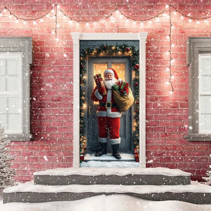 Shineful Door Cover Santa Claus with Gifts at Door