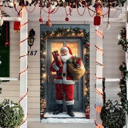 Shineful Door Cover Santa Claus with Gifts at Door