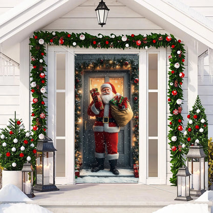 Shineful Door Cover Santa Claus with Gifts at Door