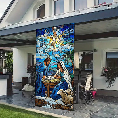 Shineful Door Cover Glass Windown Art Depicting Nativity