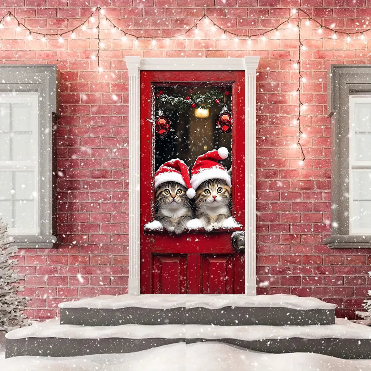 Shineful Door Cover Cute Cats wearing Santa Hat