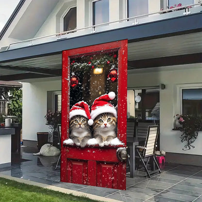 Couvre-porte brillant Chats mignons portant un chapeau de Père Noël 