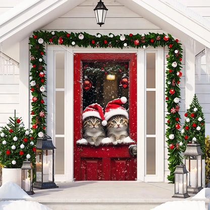 Shineful Door Cover Cute Cats wearing Santa Hat