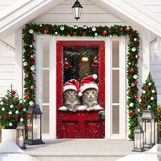 Shineful Door Cover Cute Cats wearing Santa Hat