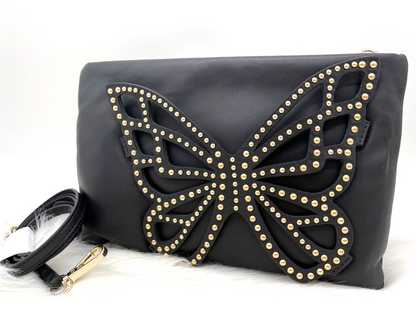 Shineful Flossy Black Soft Leather Clutch Crossbody Bag