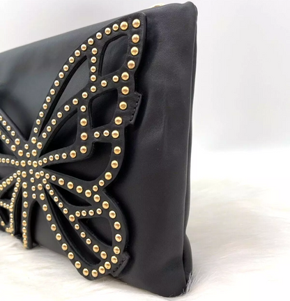 Shineful Flossy Black Soft Leather Clutch Crossbody Bag