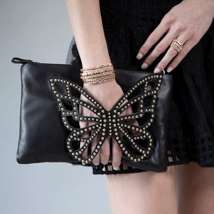 Shineful Flossy Black Soft Leather Clutch Crossbody Bag