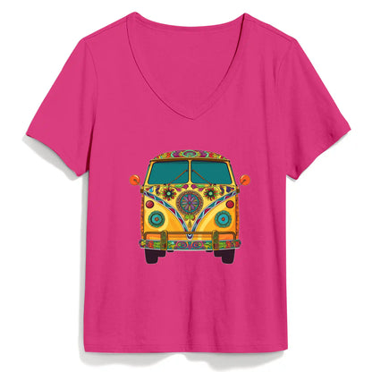 T-shirt col V Shineful pour femme Ambiance hippie groovy pour un voyage rétro