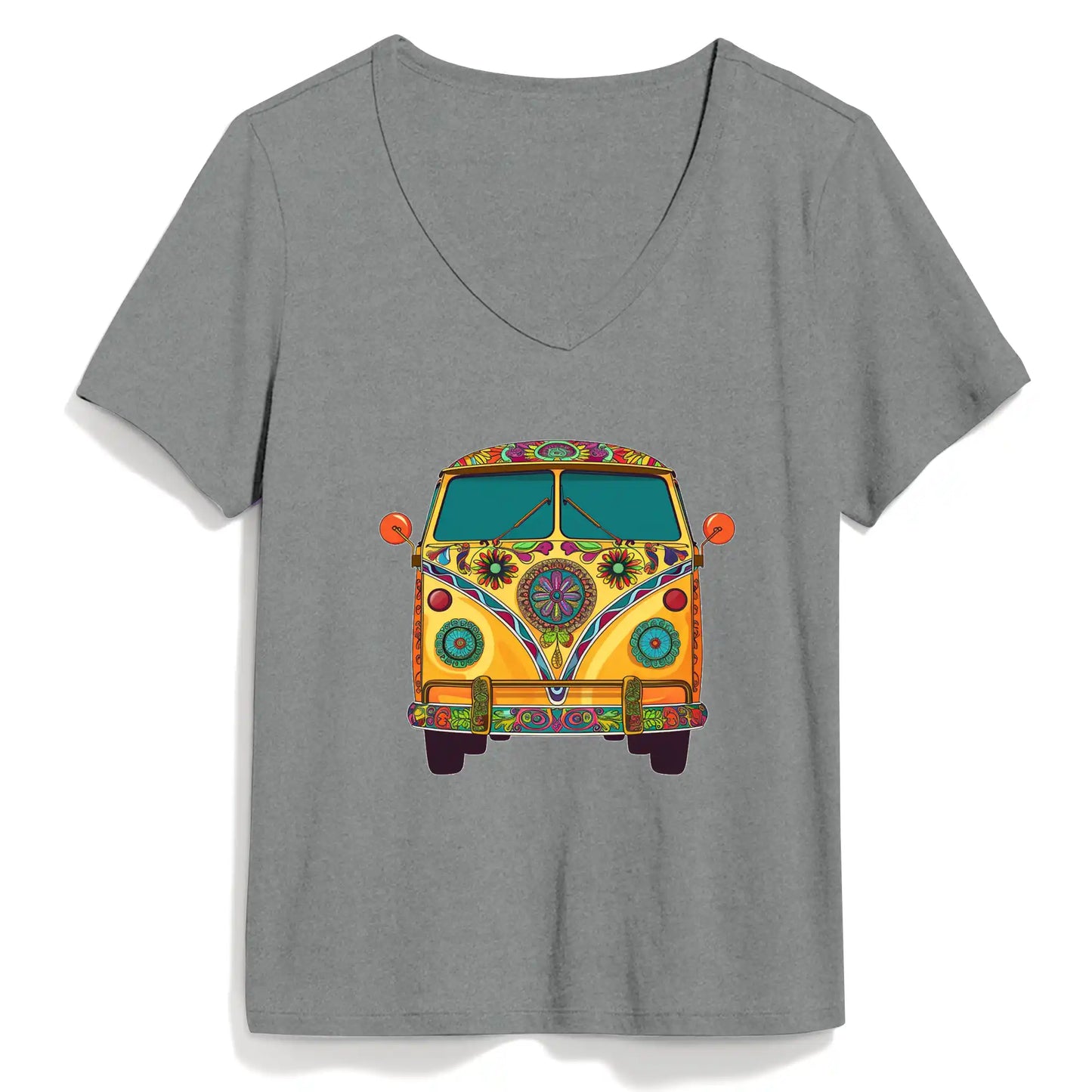 Shineful Women V-Neck T-Shirt Groovy Hippie Van Vibes for a Retro Journey