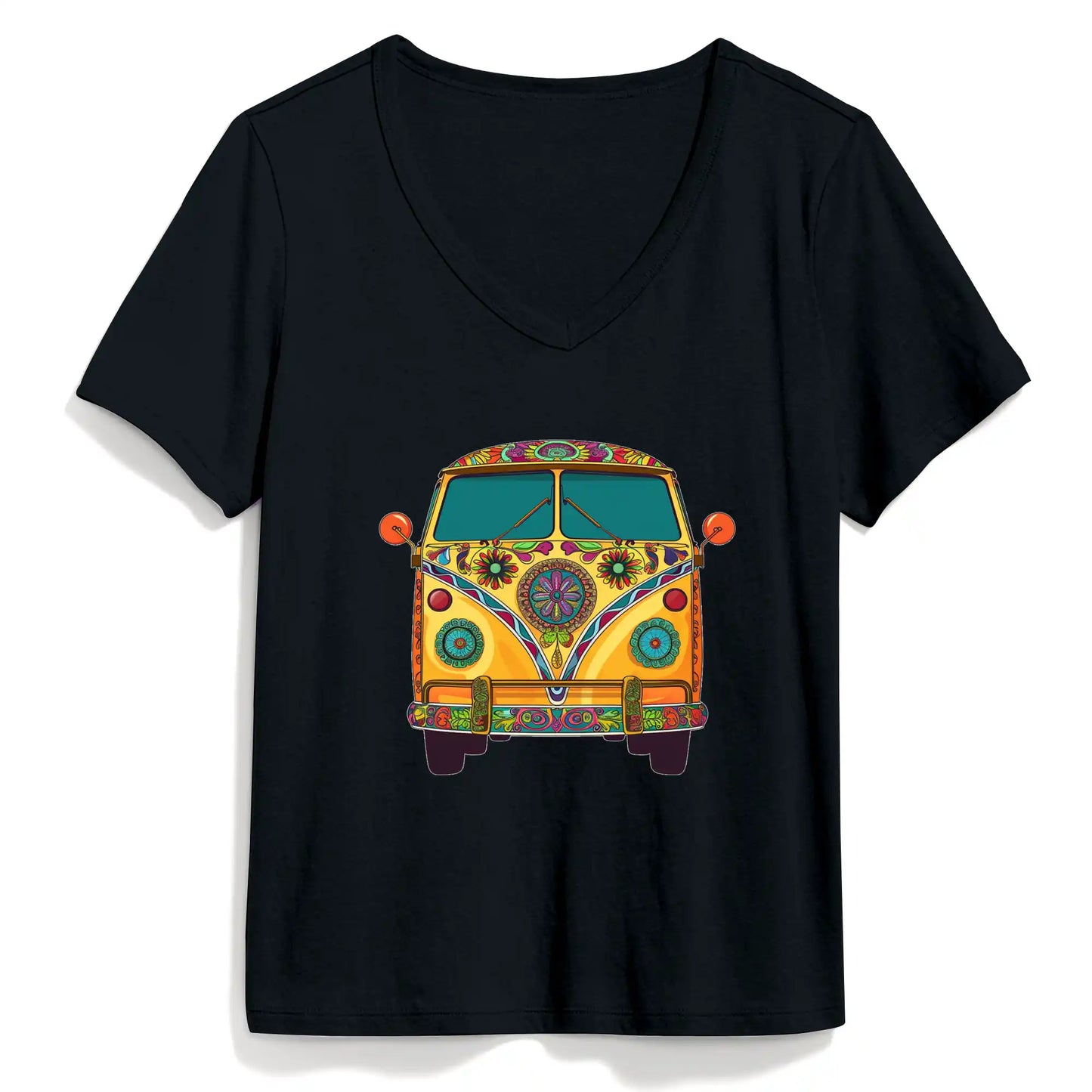 T-shirt col V Shineful pour femme Ambiance hippie groovy pour un voyage rétro