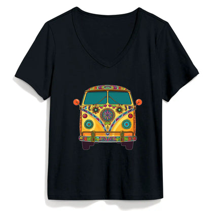 Shineful Women V-Neck T-Shirt Groovy Hippie Van Vibes for a Retro Journey