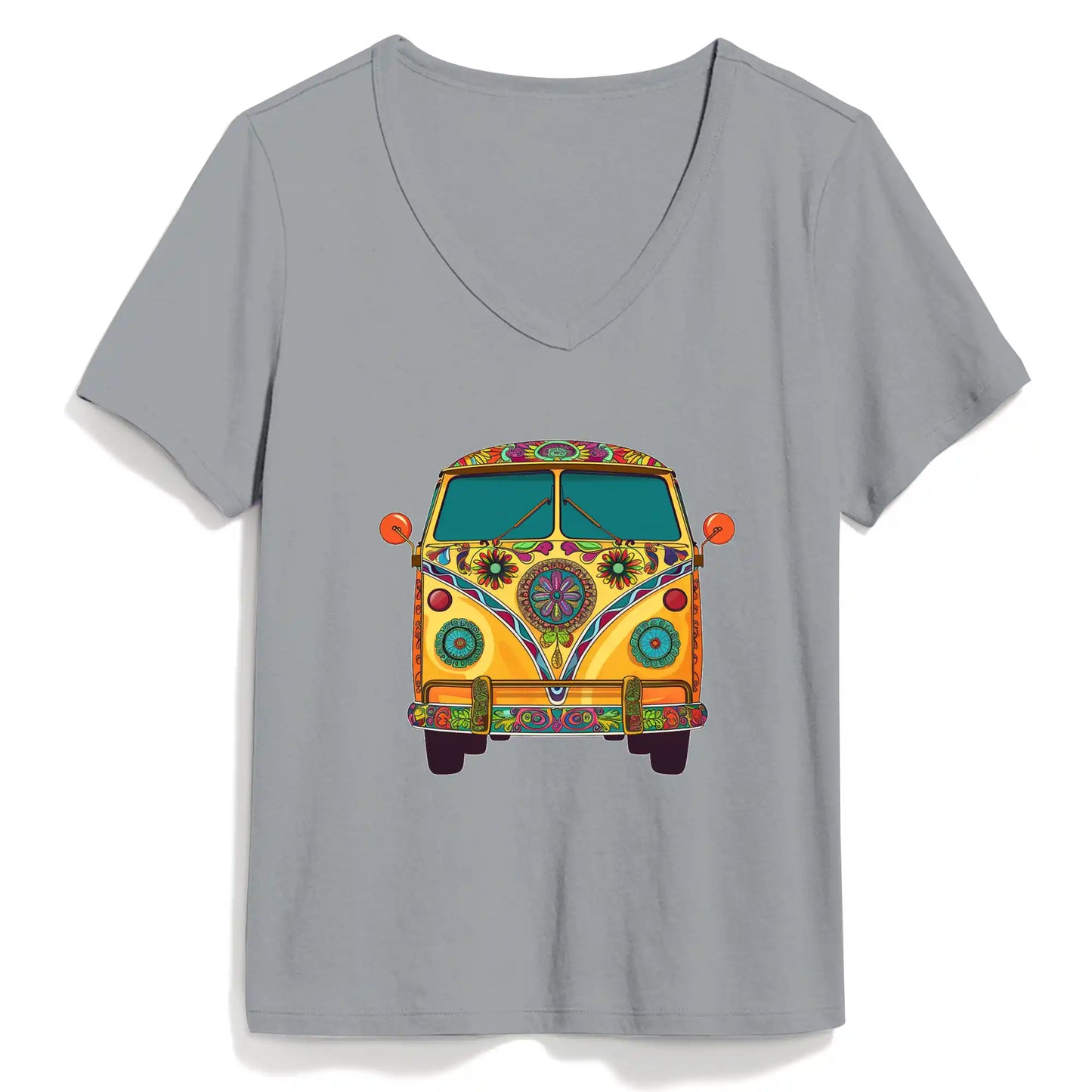 Shineful Women V-Neck T-Shirt Groovy Hippie Van Vibes for a Retro Journey