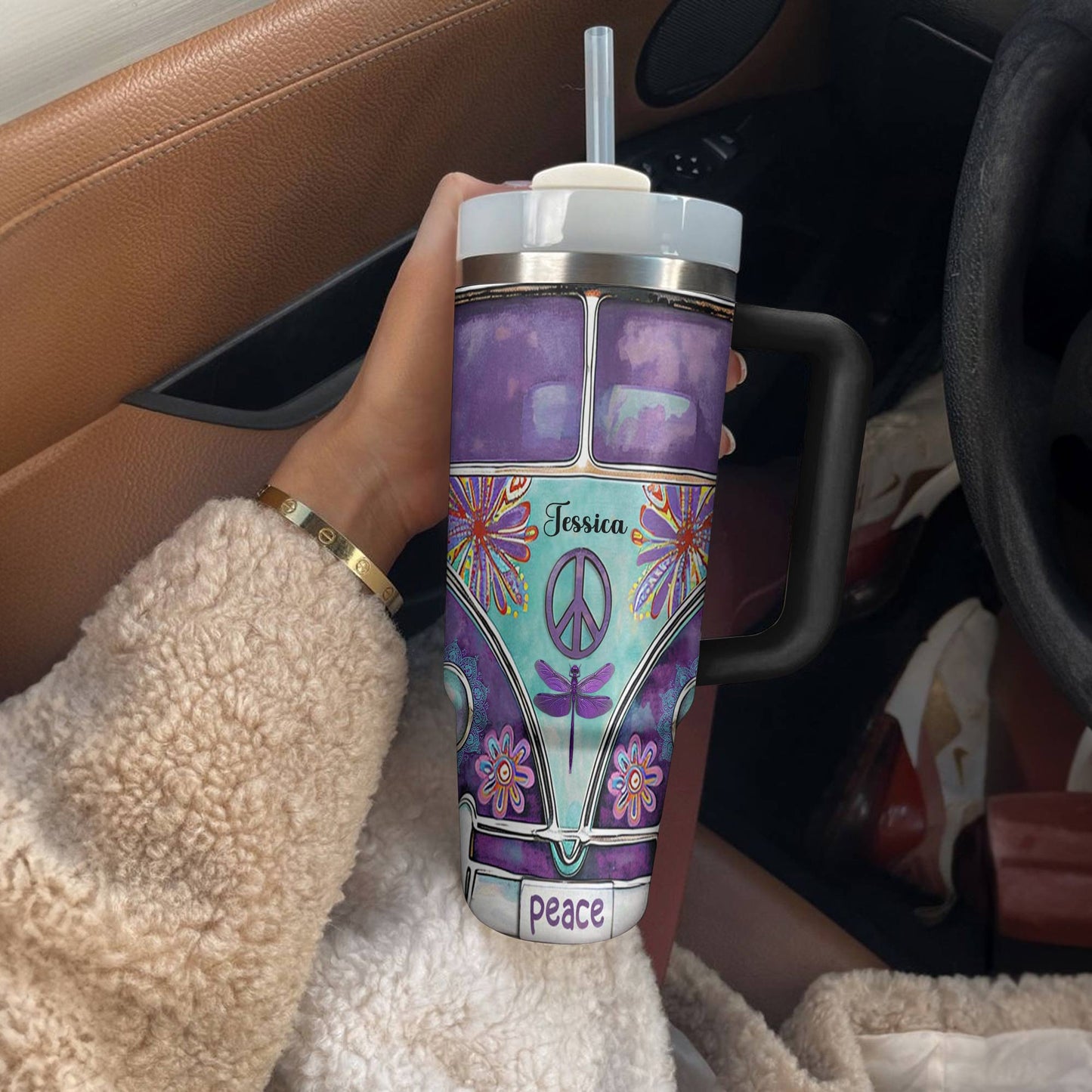 Hippie Personalized 40 Oz Shineful™ Tumbler Purple Van Tl10 Black 40Oz