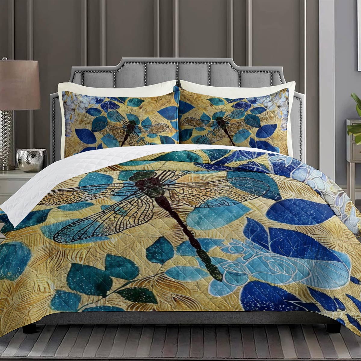 Shineful All Season Quilt 3-Piece Set Charming Dragonflies