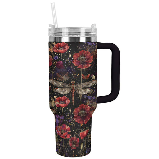 Shineful Tumbler Gorgeous Dragonfly With Poppies Flowers