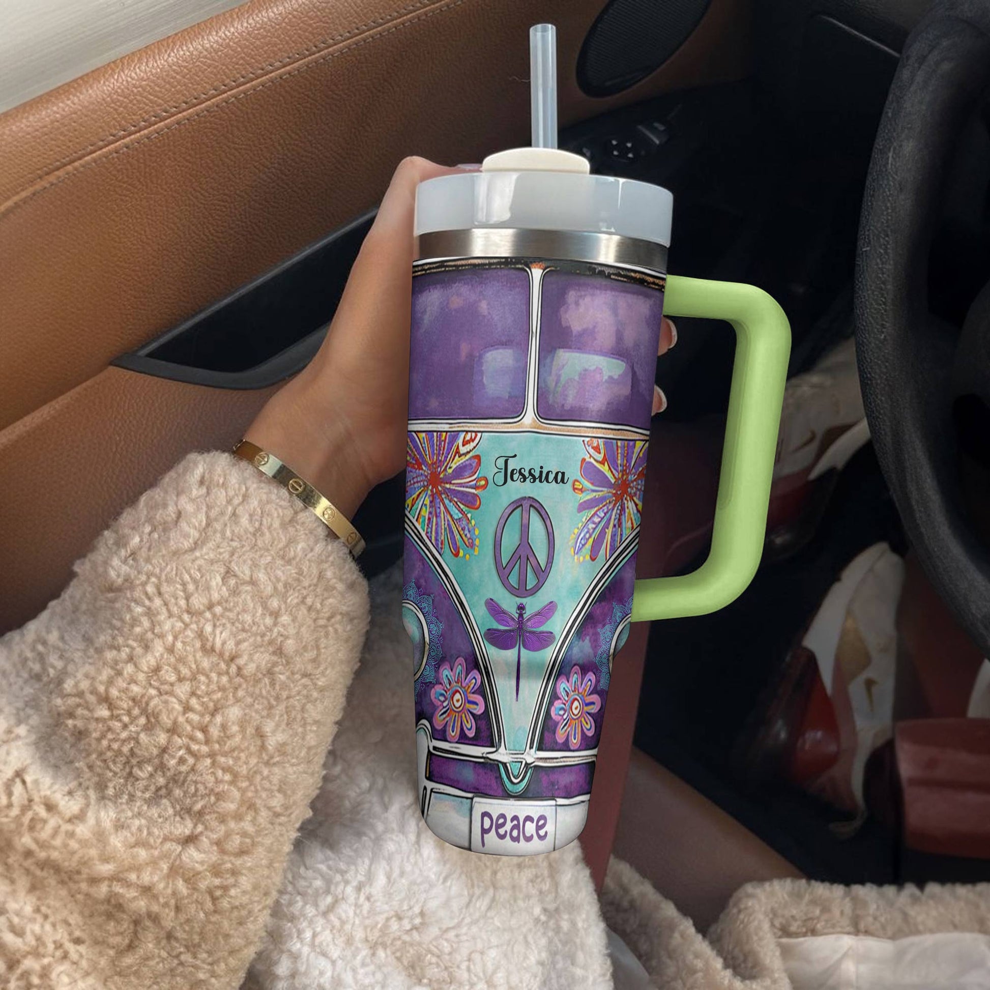 Hippie Personalized 40 Oz Shineful™ Tumbler Purple Van Tl10 Green 40Oz