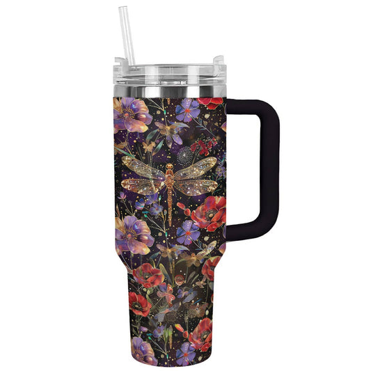 Shineful Tumbler Charming Dragonfly With Poppies Flowers