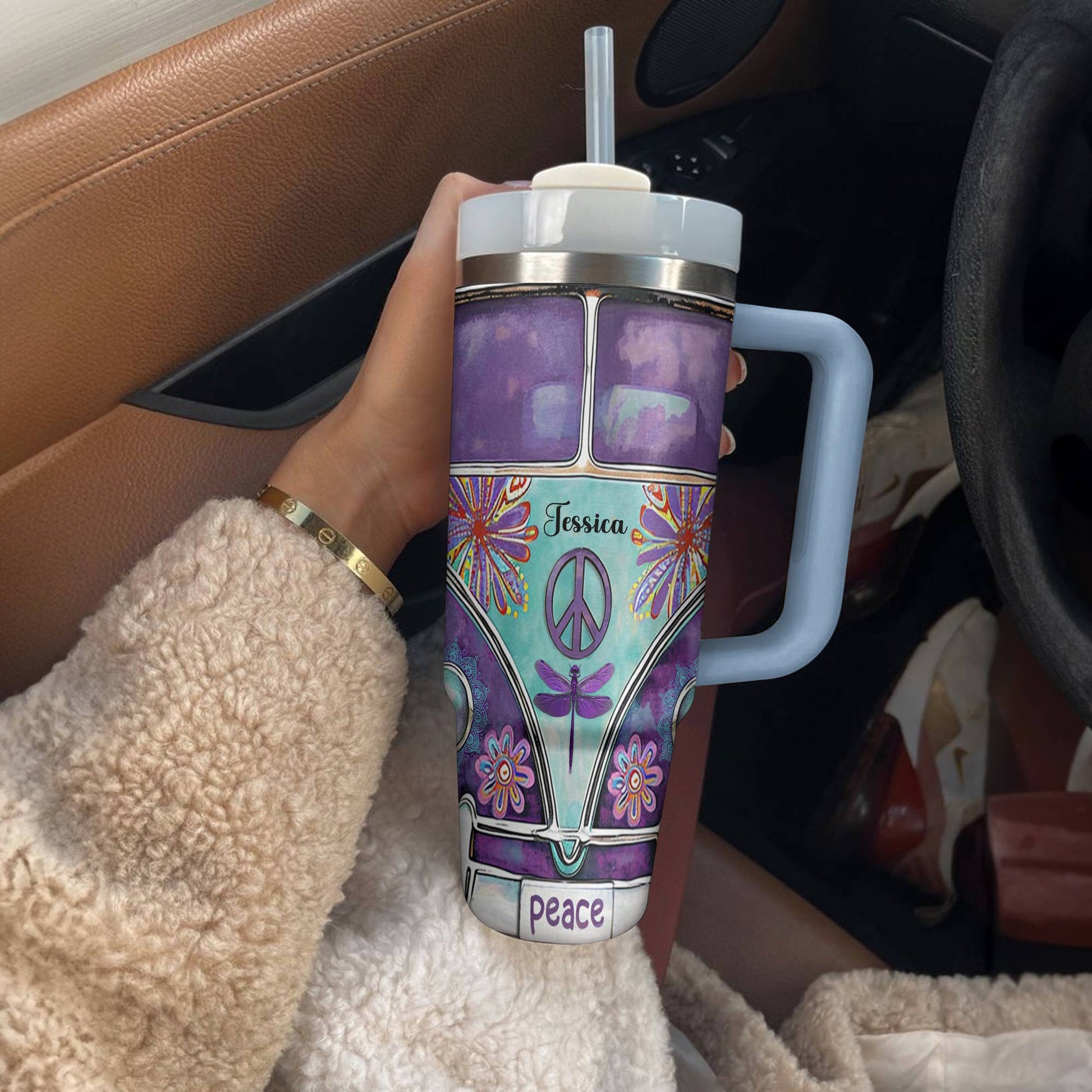 Hippie Personalized 40 Oz Shineful™ Tumbler Purple Van Tl10 Sky Blue 40Oz