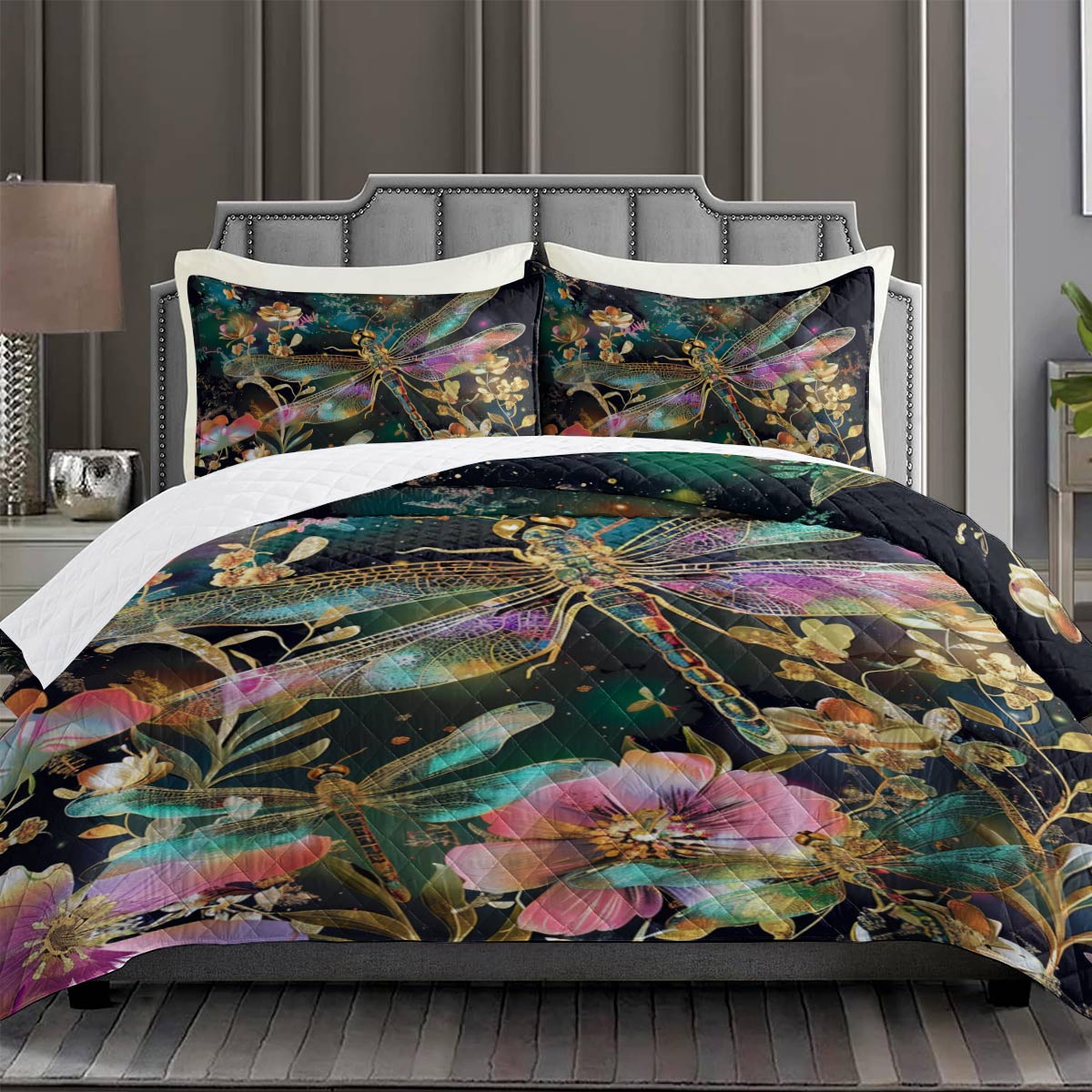 Shineful All Season Quilt 3-Piece Set Nature Mysterious Dragonflies