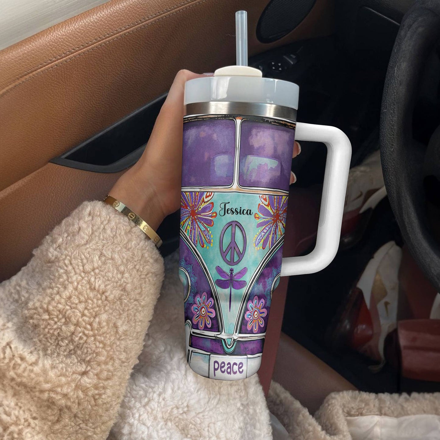 Hippie Personalized 40 Oz Shineful™ Tumbler Purple Van Tl10 White 40Oz