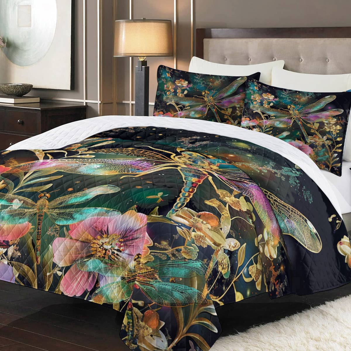 Shineful All Season Quilt 3-Piece Set Nature Mysterious Dragonflies