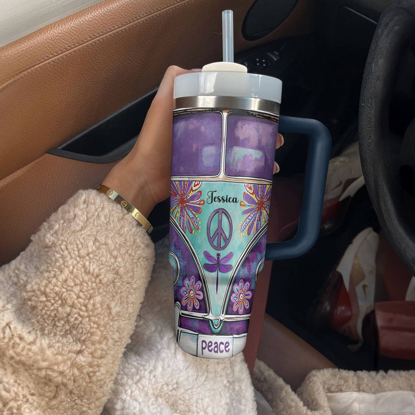 Hippie Personalized 40 Oz Shineful™ Tumbler Purple Van Tl10 Navy 40Oz